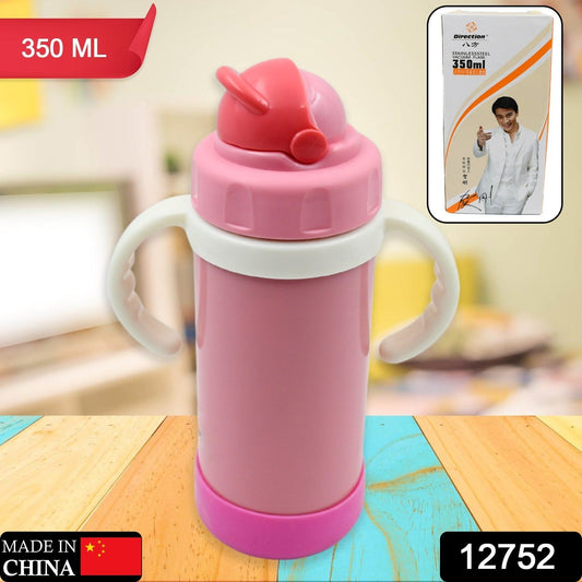 Stainless Steel Water Bottle With Handle & Straw Leak Proof, Rust Proof, Hot & Cold Drinks, Gym Sipper BPA Free Food Grade Quality, Steel fridge Bottle For office / Gym / School (350 Ml) Your Brand