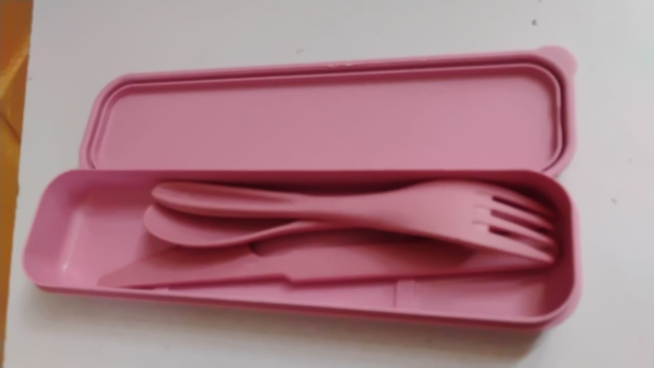 4 in 1 Travel Utensils Plastic Spoons and Forks Sets for Lunch Box (3 Pc With Case) Your Brand