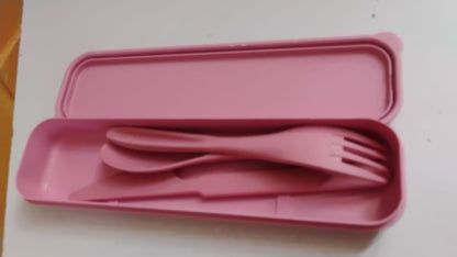 4 in 1 Travel Utensils Plastic Spoons and Forks Sets for Lunch Box (3 Pc With Case) Your Brand