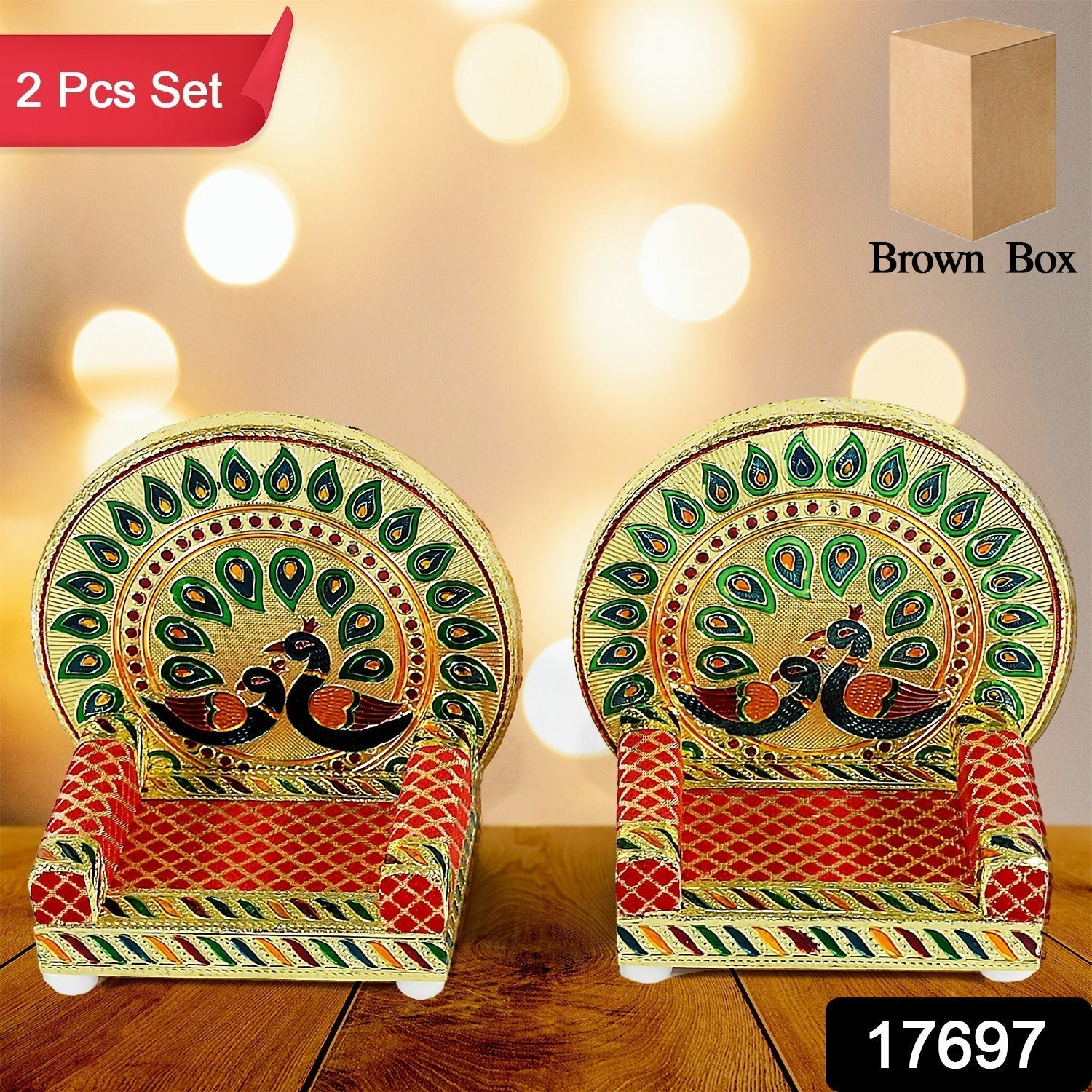 Meenakari Work Laddu Gopal Singhasan  / Sihasan for Pooja Mandir Wooden Krishna Ladoo Bal Gopal Sofa Asan, Home Decorative Premium Look Decorative Singhasan Suitable For Home, Office, Restaurant (2 Pc Set) Your Brand