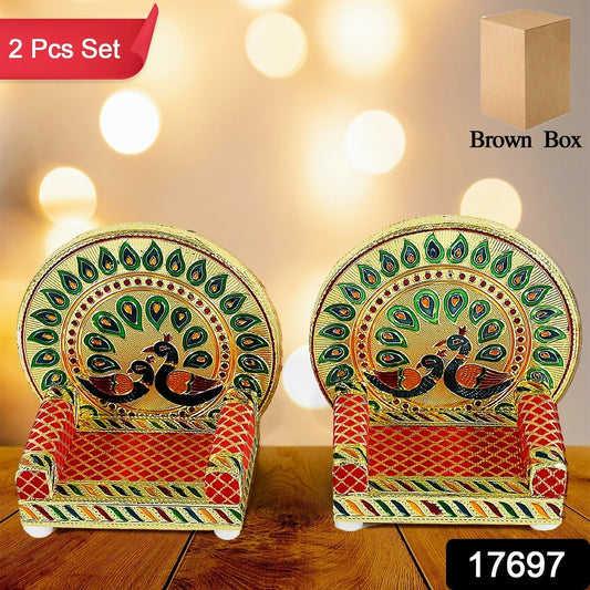 Meenakari Work Laddu Gopal Singhasan  / Sihasan for Pooja Mandir Wooden Krishna Ladoo Bal Gopal Sofa Asan, Home Decorative Premium Look Decorative Singhasan Suitable For Home, Office, Restaurant (2 Pc Set) Your Brand