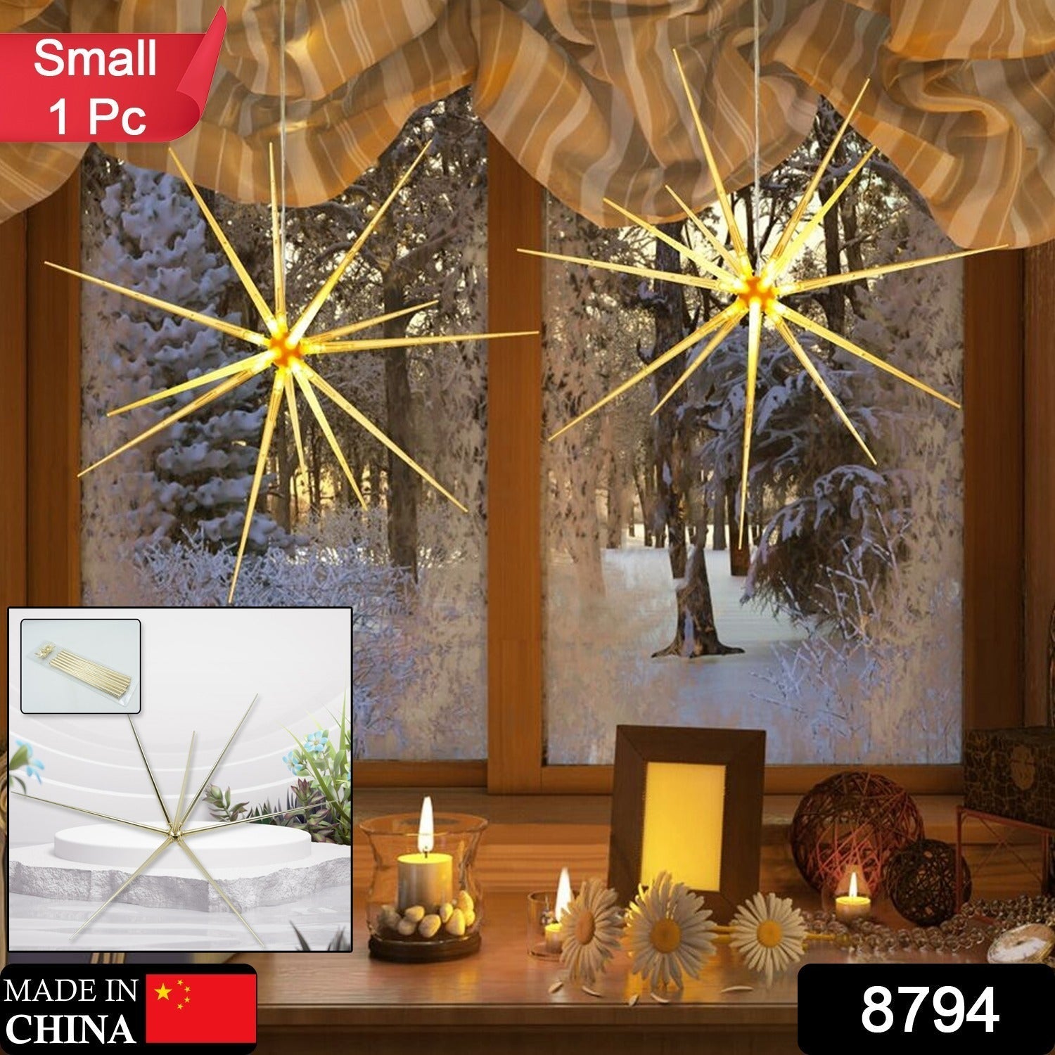 3D Gold Star Hanging Decoration Star, Acrylic Look  Hanging Luminous Star for Windows, Home, Garden Festive Embellishments for Holiday Parties Weddings Birthday Home Decoration (Small) Your Brand
