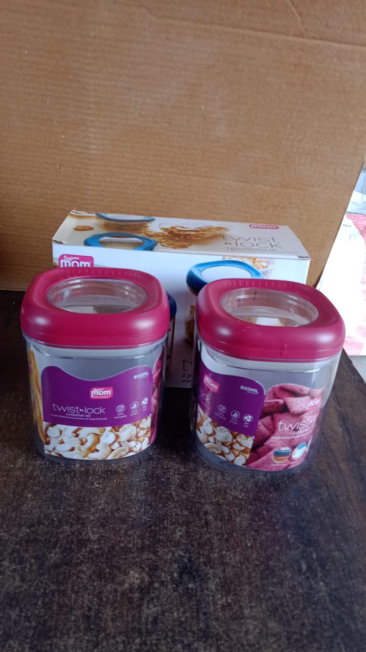 Supermom Transparent Twist Lock Kitchen Storage Container Set (Approx 800ML & 2Pc) Your Brand