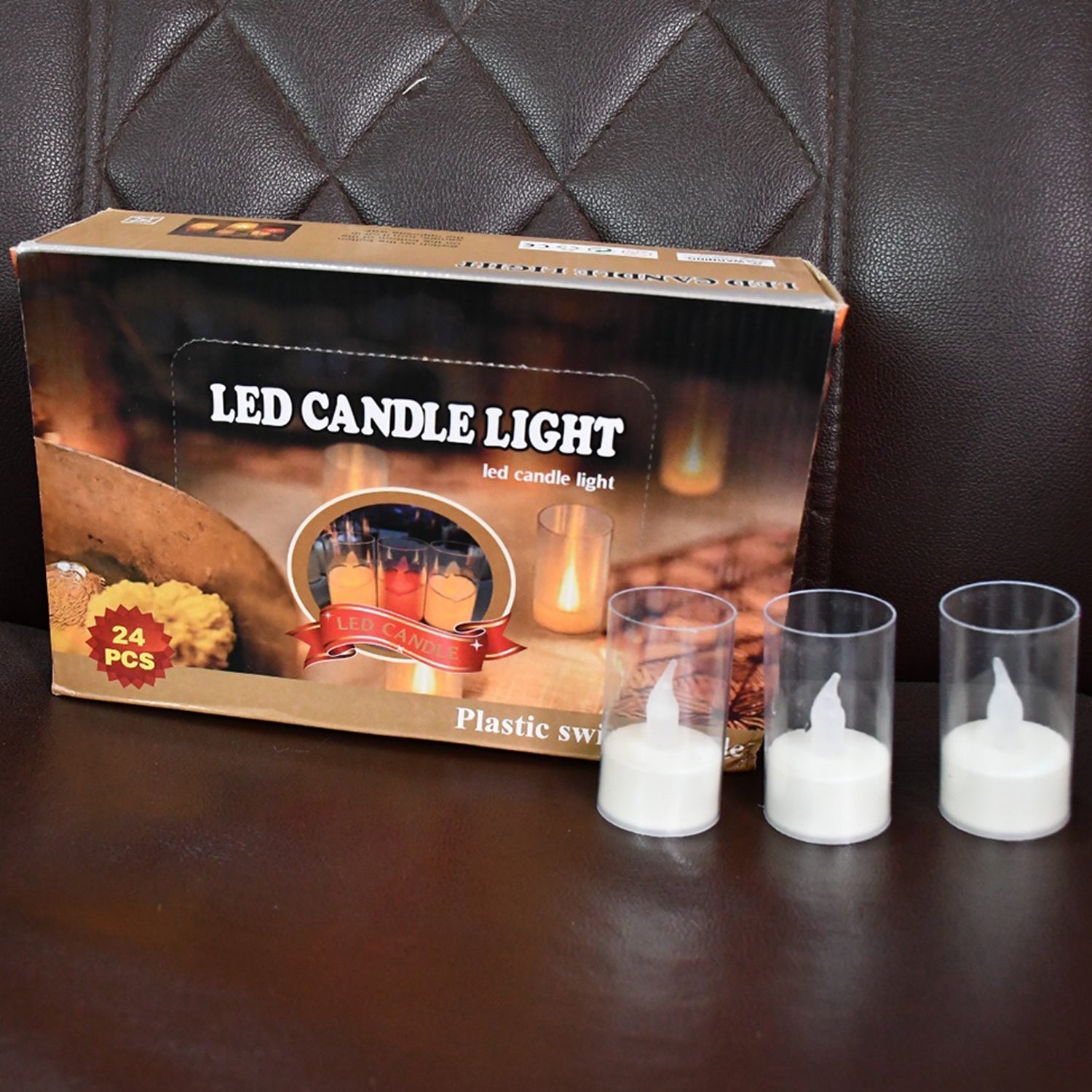 Flameless Candles with Transparent plastic Covers Set of 24 Pcs LED Your Brand