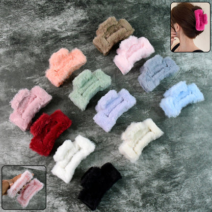 Big-Size Soft Faux Fur Hair Claw Clips (12 Pc) Your Brand