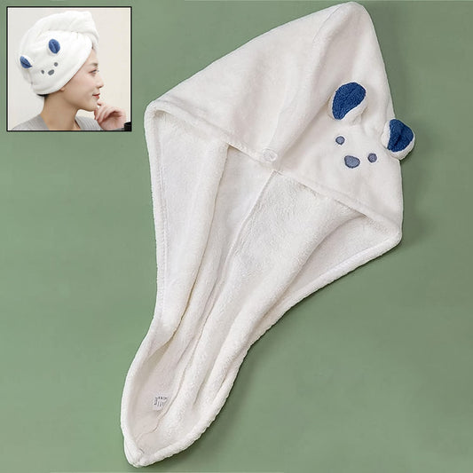 Soft Microfiber Hair Drying Towel Wrap with Cute Animal Ears & Button Closure (1 Pc) Your Brand