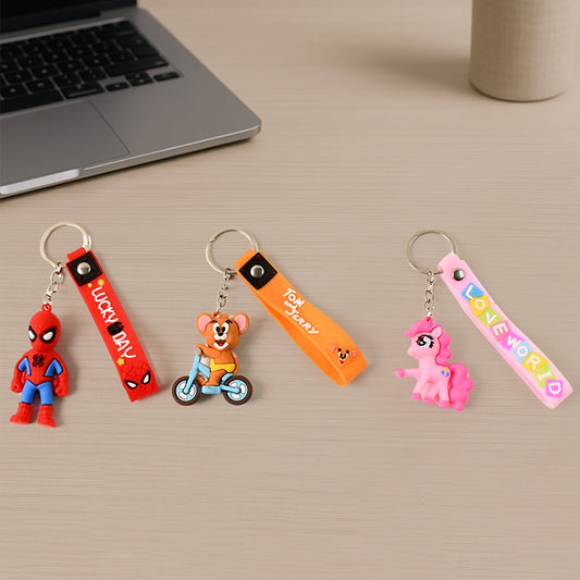 Cute Cartoon Silicone 3D Key Chain with Metal Hook & Strap (Pack of 1) Your Brand