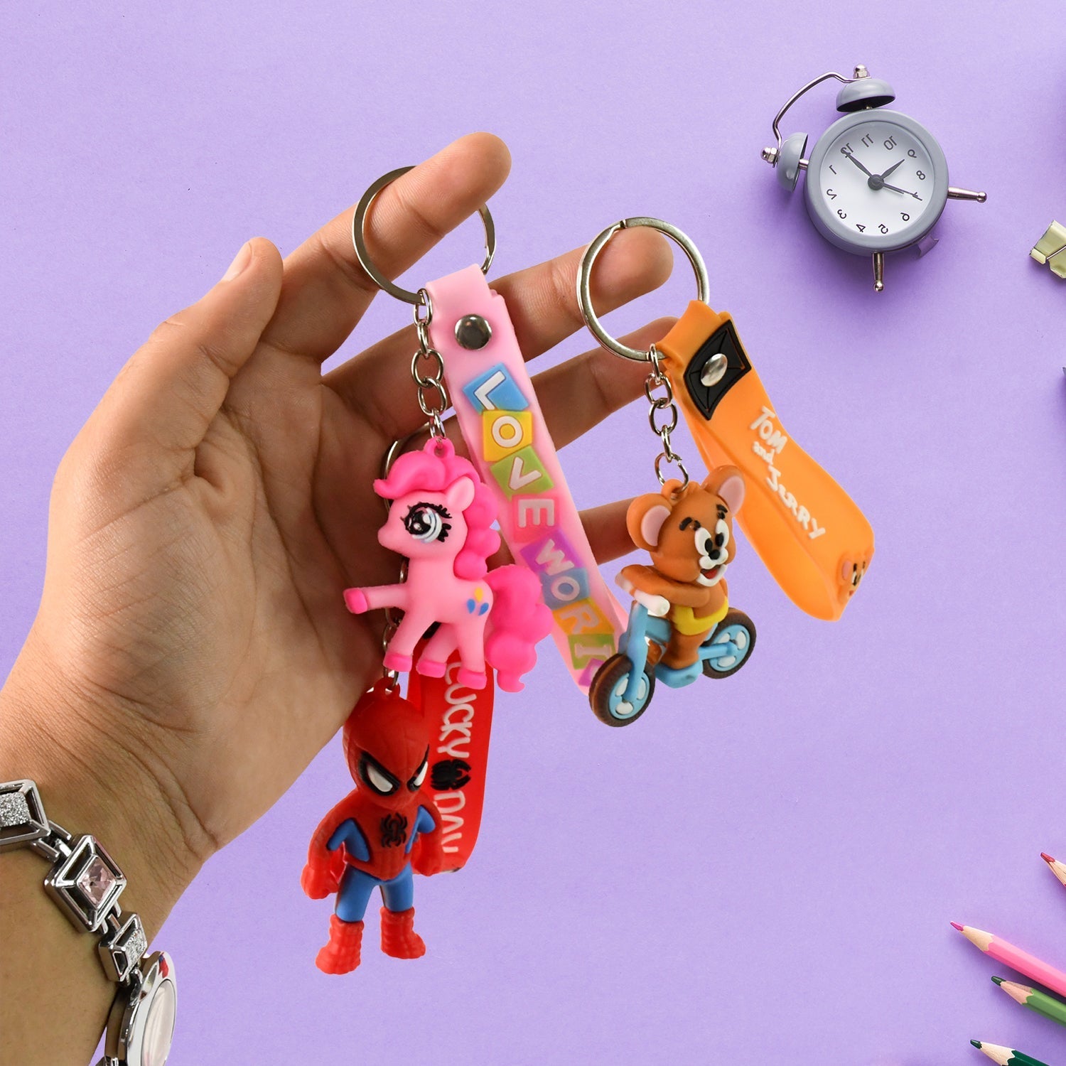 Cute Cartoon Silicone 3D Key Chain with Metal Hook & Strap (Pack of 1) Your Brand