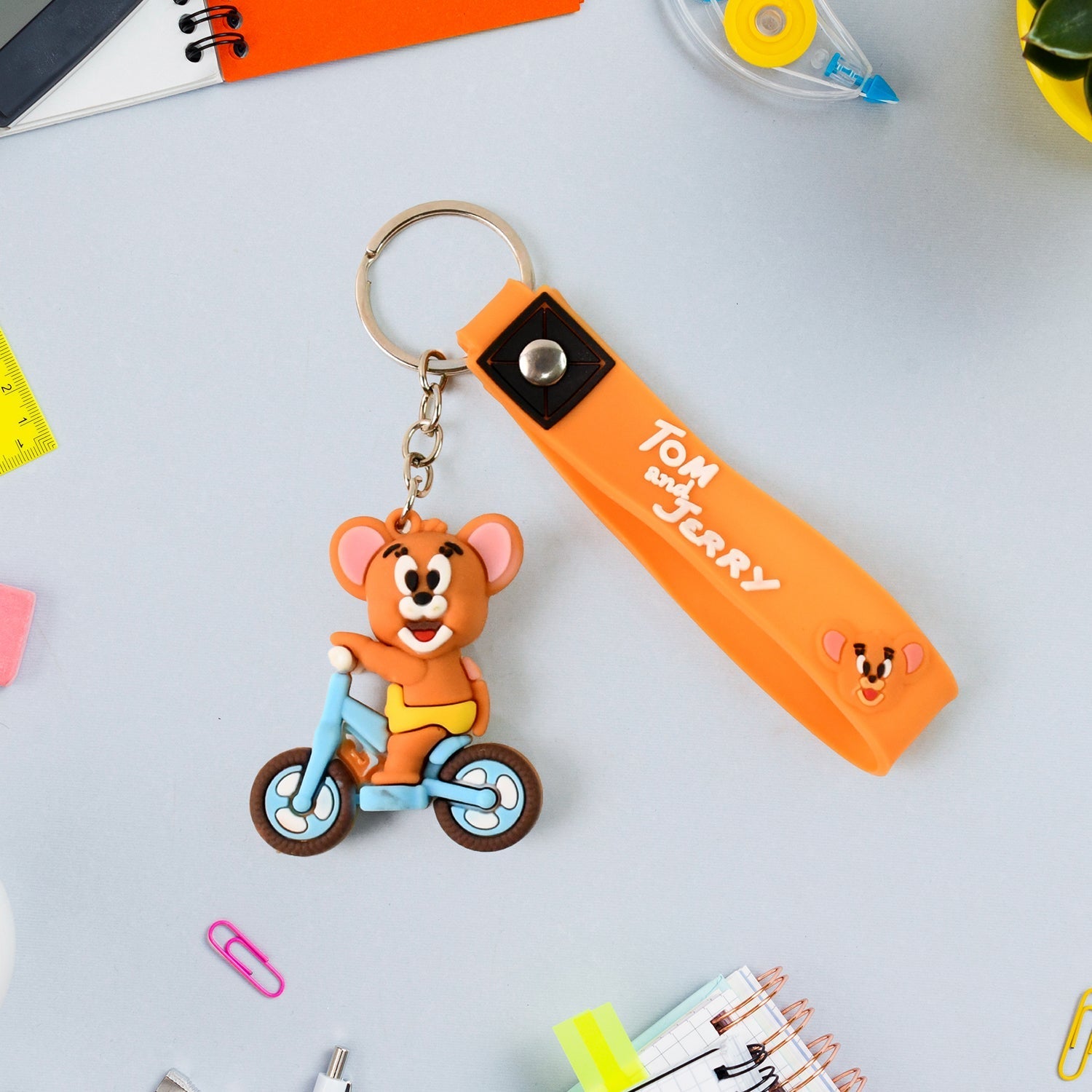 Cute Cartoon Silicone 3D Key Chain with Metal Hook & Strap (Pack of 1) Your Brand