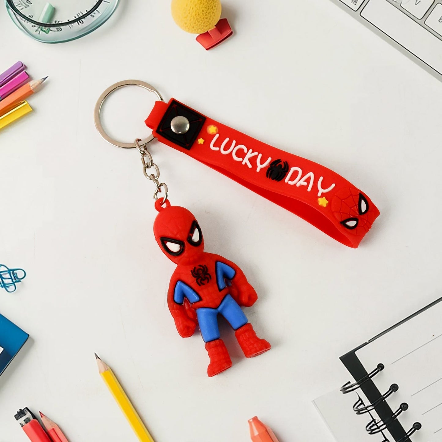 Cute Cartoon Silicone 3D Key Chain with Metal Hook & Strap (Pack of 1) Your Brand