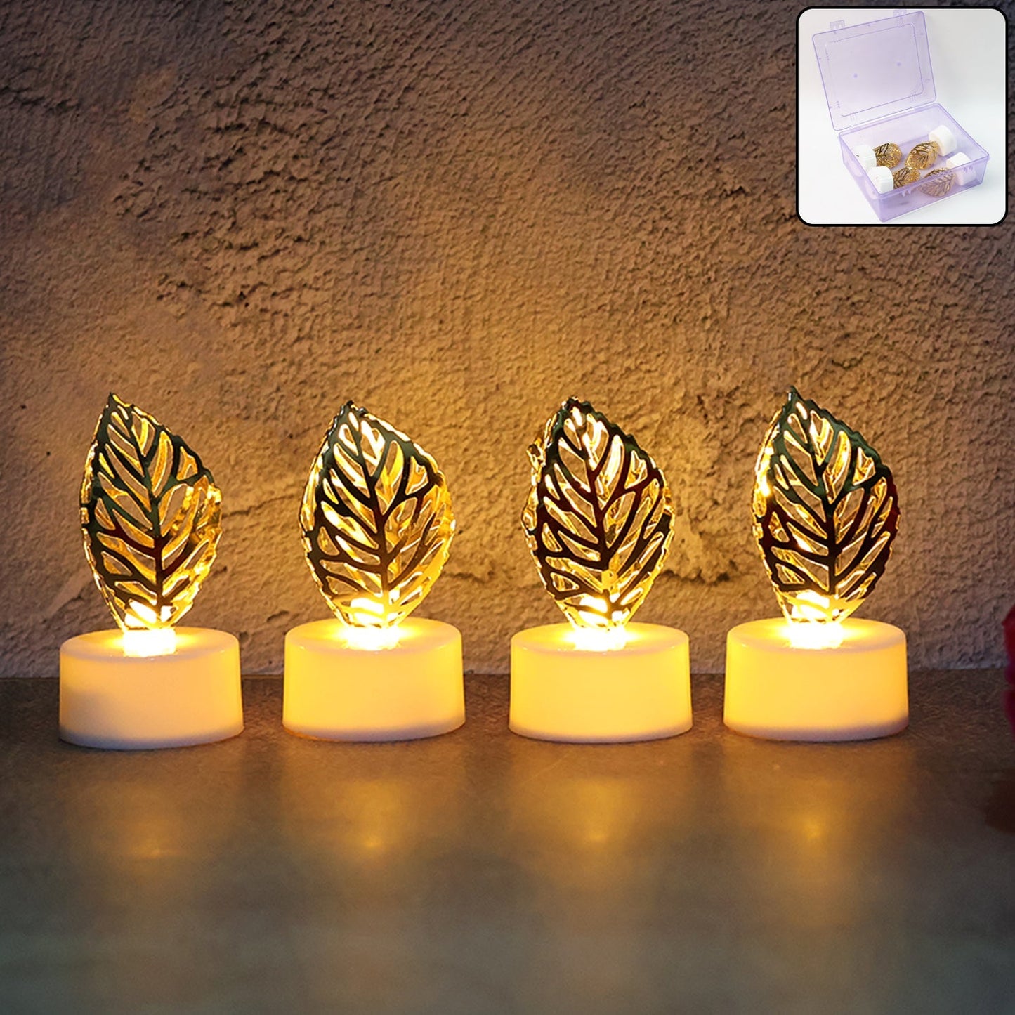 Decorative Golden Leaf Shaped Flameless LED Candles (4 Pc) DeoDap