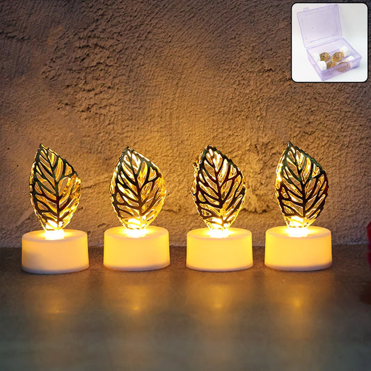 Decorative Golden Leaf Shaped Flameless LED Candles (4 Pc) DeoDap