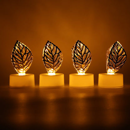 Decorative Golden Leaf Shaped Flameless LED Candles (4 Pc) DeoDap