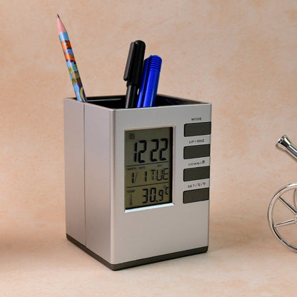 Multifunction Cube Digital Desk Clock with Pen Holder (1 Pc) Your Brand