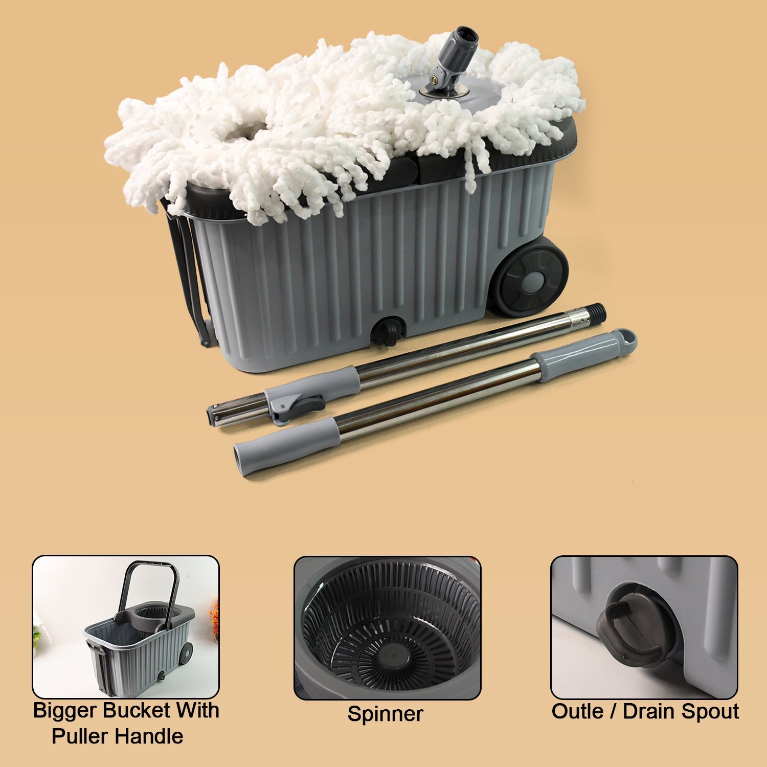 Apex Magic Spin Mop Cleaning Set with Dual Chamber Bucket & Wheels Your Brand