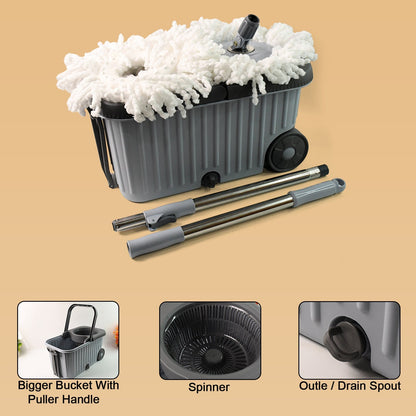 Apex Magic Spin Mop Cleaning Set with Dual Chamber Bucket & Wheels Your Brand
