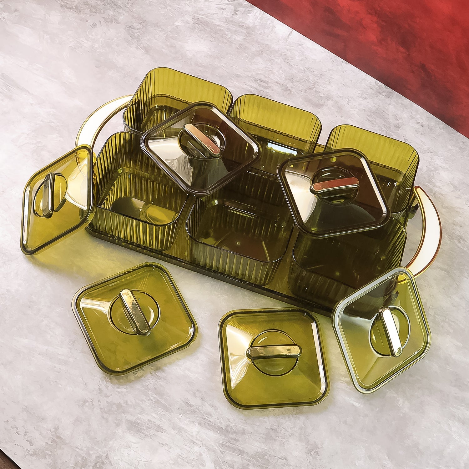 Liger Multipurpose Transparent Spice Jar Set with Tray and Lids 400ML Approx (6 Pc) Your Brand