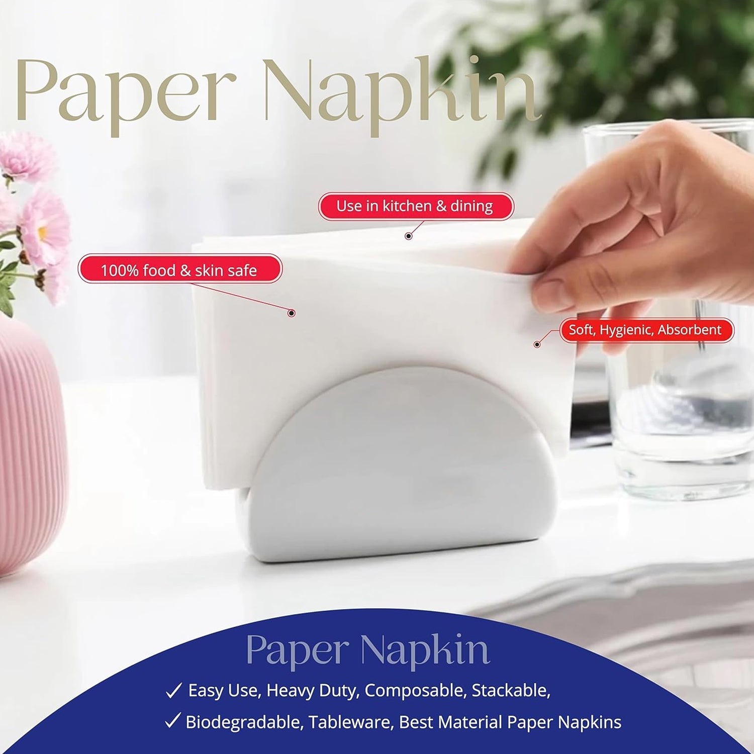 Soft & Absorbent Disposable Tissue Napkins  / Paper (75 Pc) Your Brand