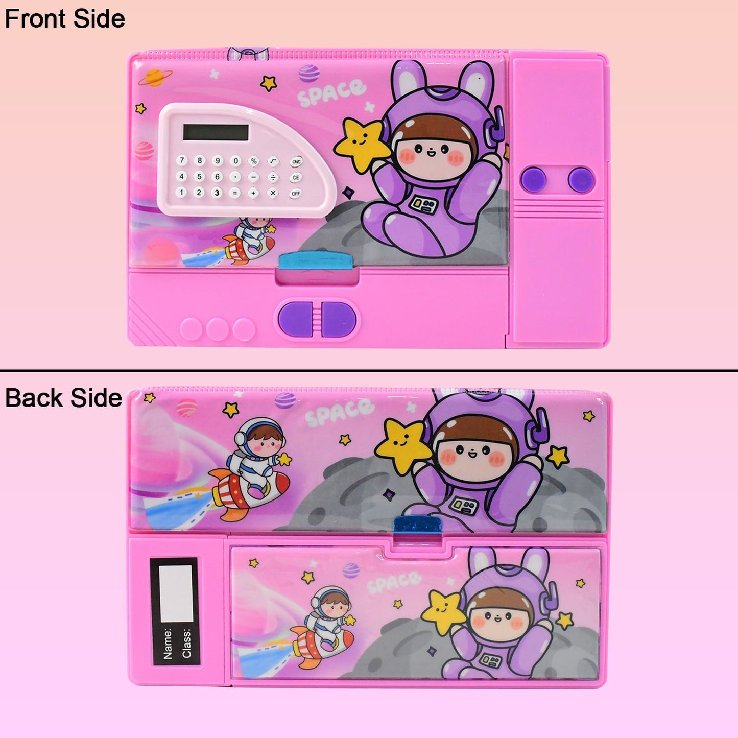 Multi-Functional Space Theme Pencil Box with Built-in Calculator (1 Pc) Your Brand