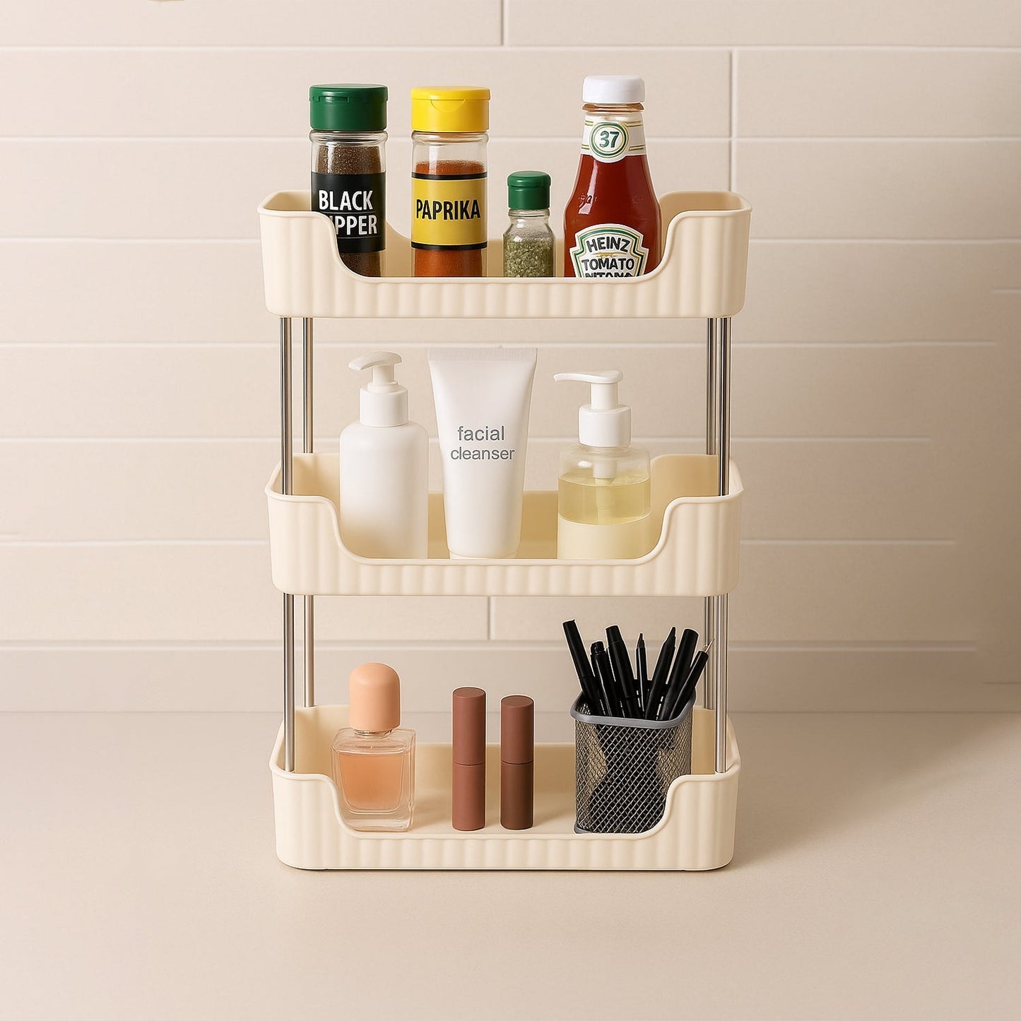 3-Tier Multipurpose Storage Organizer Rack Shelf (1 Set) Your Brand