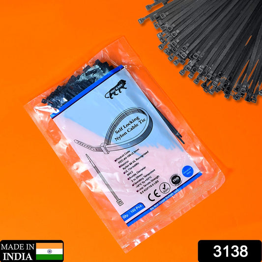 3×100 MM Nylon Self Locking Cable Ties, Heavy Duty Strong Zip Wire Tie. Pack of 100pc - Black Your Brand