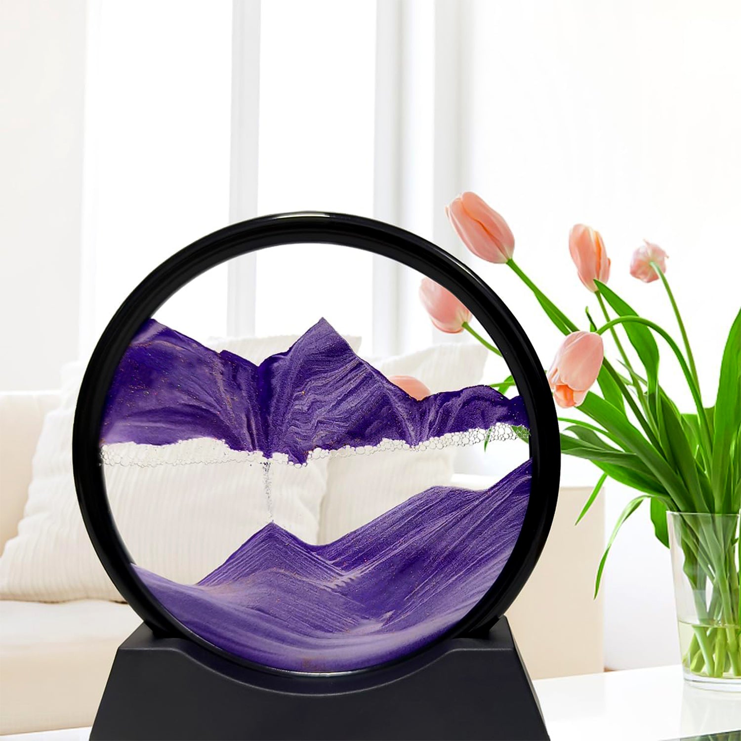 3D Moving Sand Art – Liquid Motion Deep Sea Sandscape with Round Glass Frame (1 Pc) Your Brand