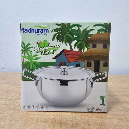 Madhuram Stainless Steel Coconut Handi with Lid – Size 1