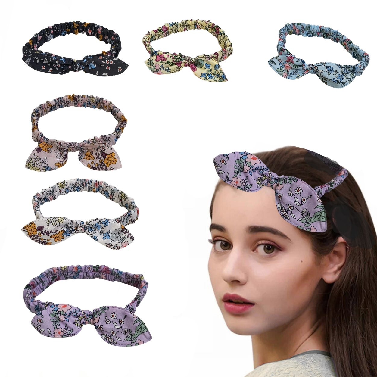 AM5426 Multicolour Rabbit Ear Hair Band - Adjustable, Polyester & Wire for Fashion and Sports