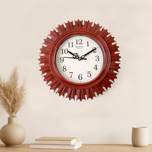 Wooden Look Round Wall Clock - Battery Operated, Easy-to-Read, Plastic Design for Home/Office Your Brand