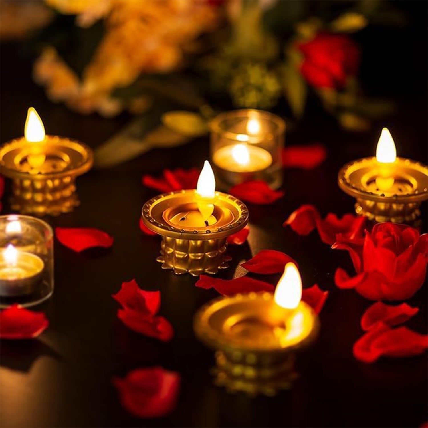Set of 3 Water Sensor LED Golden Diyas DeoDap