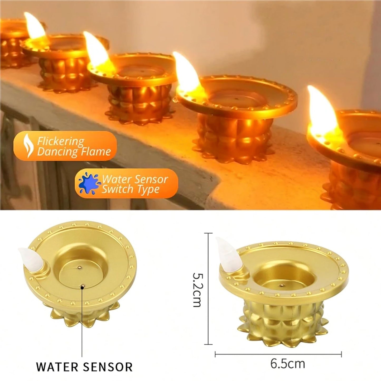 Set of 3 Water Sensor LED Golden Diyas DeoDap