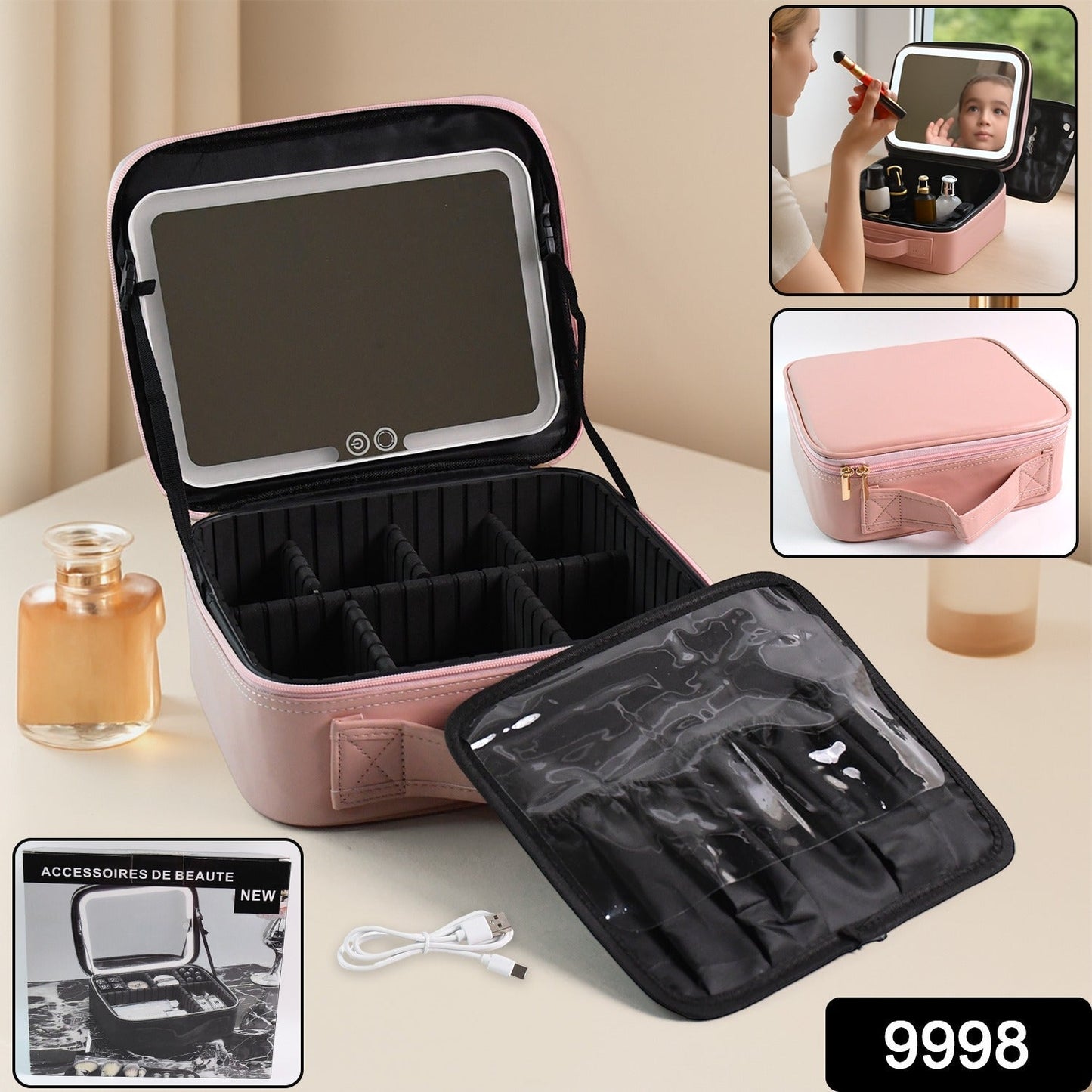 Premium LED Light Makeup Organizer Box (1 Pc / Mix Color) Your Brand