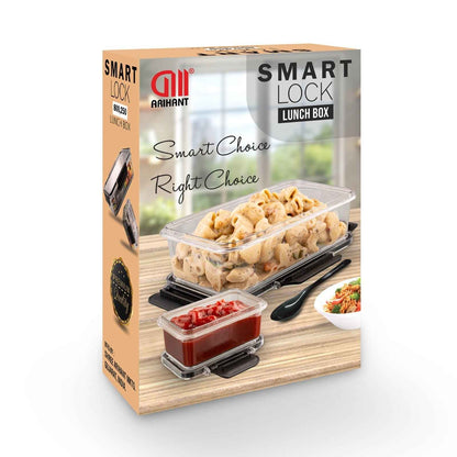 Smart Lock 800ml & 250ml Lunch Box with 1 Pcs Spoon Pack Of 3 Piece