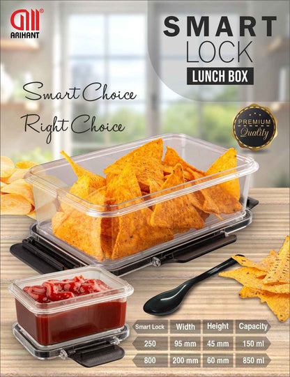 Smart Lock 800ml & 250ml Lunch Box with 1 Pcs Spoon Pack Of 3 Piece