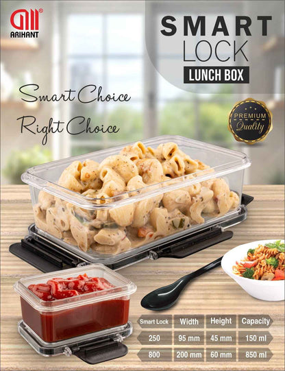 Smart Lock 800ml & 250ml Lunch Box with 1 Pcs Spoon Pack Of 3 Piece