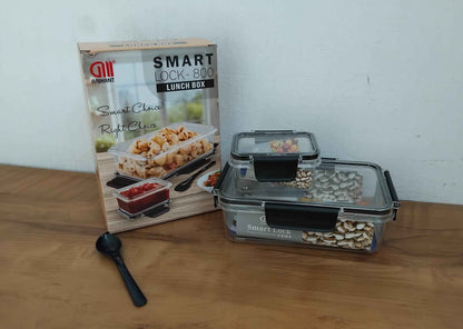 Smart Lock 800ml & 250ml Lunch Box with 1 Pcs Spoon Pack Of 3 Piece