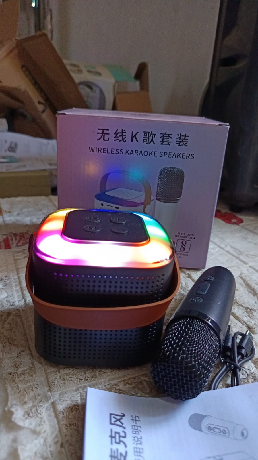 Wireless Speaker Microphone Set, RGB Light Support Memory Card PortableKaraoke Machine Perfect  for Travel TV Your Brand