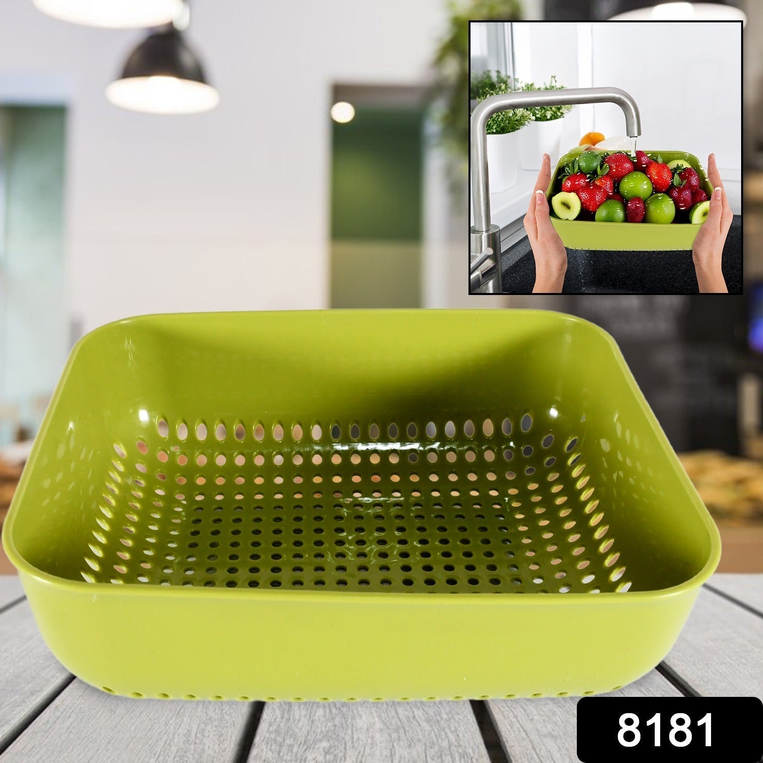 Multipurpose Small Plastic Kitchen Basket, Vegetables and Fruits Washing, Basket (20x17 Cm) Your Brand