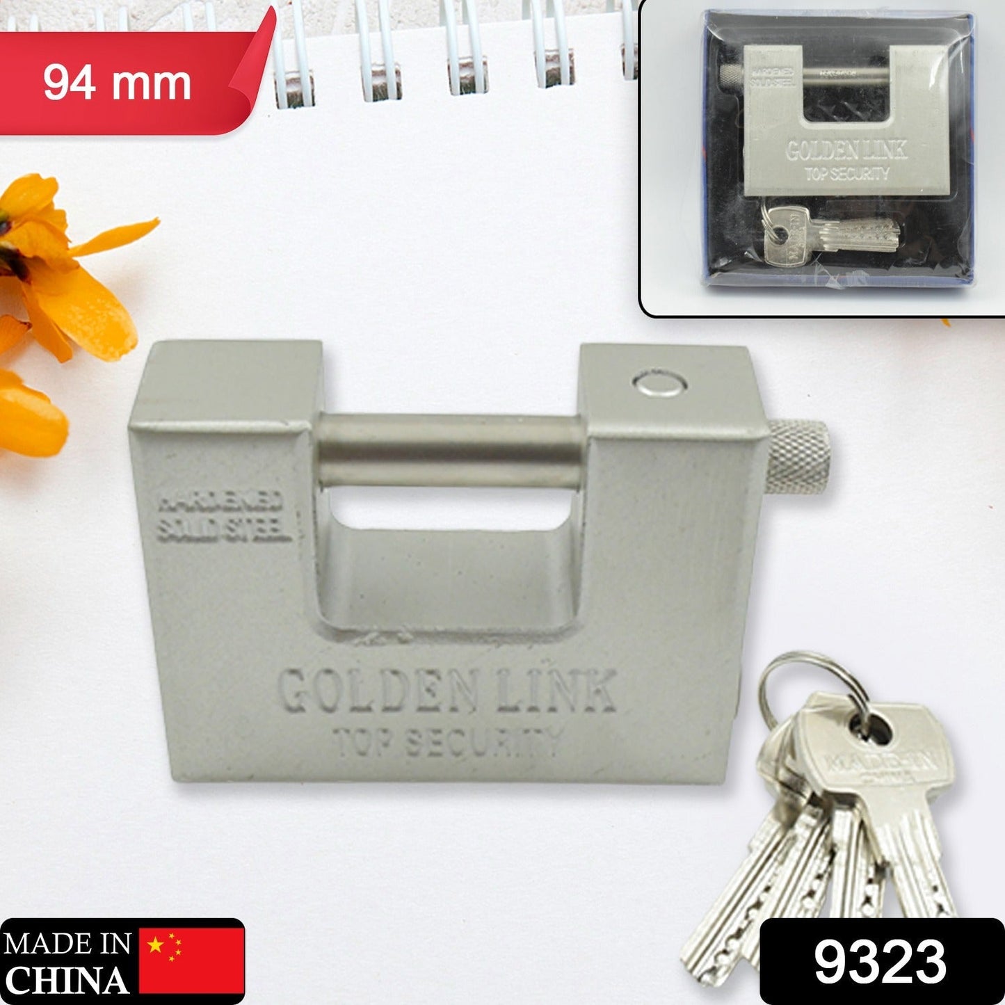 94mm Stainless Steel Padlock: Rectangular, Hardened Steel, 5 Keys Your Brand