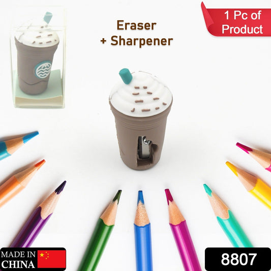 2In1 3D Cute Coffee Or Ice cream Shape sharpner Like Rotary Manual Pencil Sharpener for Kids  Ice Cream Style Office School Supplies, Back to School Gift for Students,Kids Educational Stationary kit, B'Day Return Gift (1 Pc) Your Brand