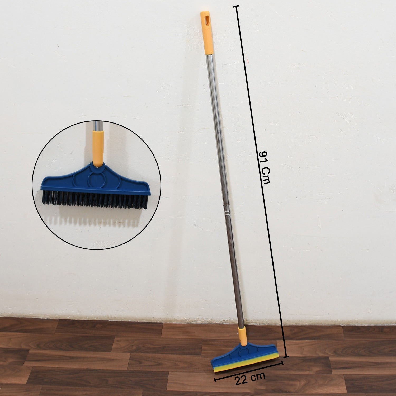 2 in 1 Cleaning Brush & Wiper , Long Handle Floor Brush, Rotatable Cleaning Brush for Bathroom, Kitchen, 120 Degree Triangular Rotating Brush Head with Wiper Your Brand