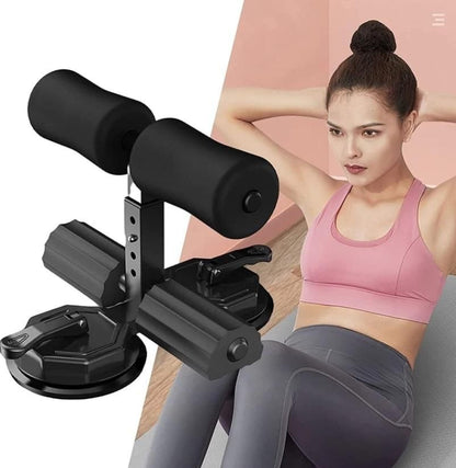 Adjustable abs crunch bar with foam rollers and suction cups for secure home workout support