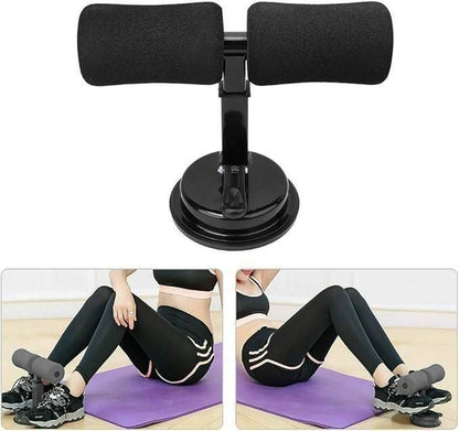 Black adjustable abs crunch bar with foam grips and suction base for home workout exercises