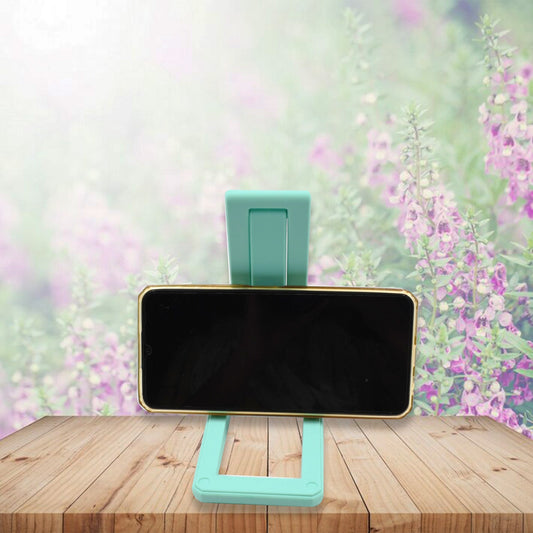 Adjustable foldable mobile stand in mint green for hands-free viewing and stable support