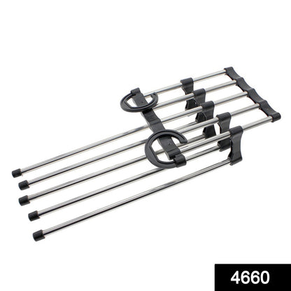 Adjustable trouser hanger organizer with multiple rods for efficient clothing storage and organization