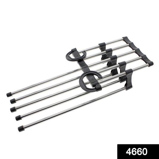 Adjustable trouser hanger organizer with multiple rods for efficient clothing storage and organization