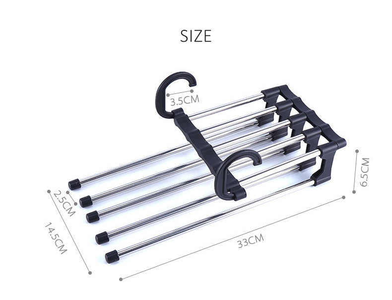 Adjustable trouser hanger organizer with four bars for space-saving clothing storage