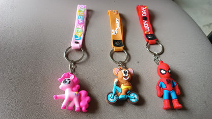 Cute Cartoon Silicone 3D Key Chain with Metal Hook & Strap (Pack of 1) Your Brand
