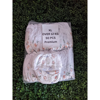 Pack of affordable baby diapers XL, 50 pieces, designed for comfort and durability for babies over 12 kg