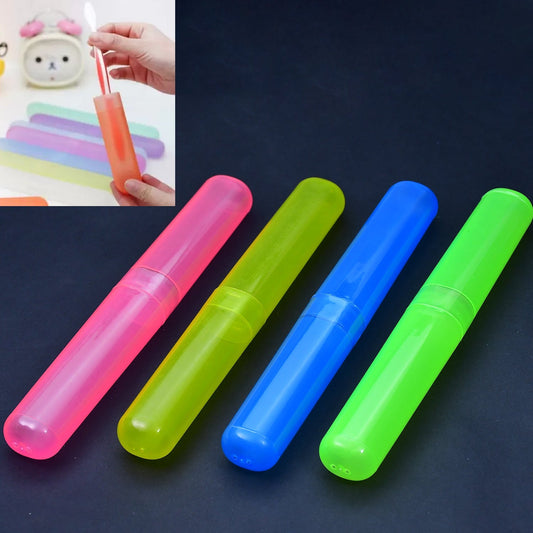 Anti-bacterial toothbrush cover set in colorful pink, yellow, blue, and green for hygiene on the go